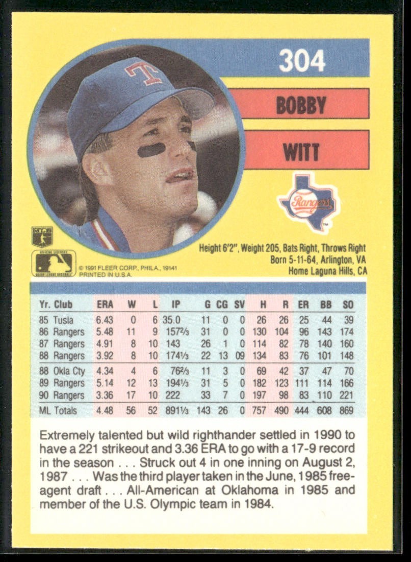 Bobby Witt Player Lot Bundle 10 Different Baseball Cards BW001 Rangers back