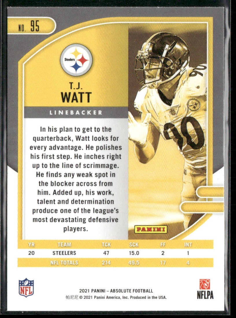 TJ Watt Player Lot Bundle 10 Different Football Cards TJW002 Steelers back