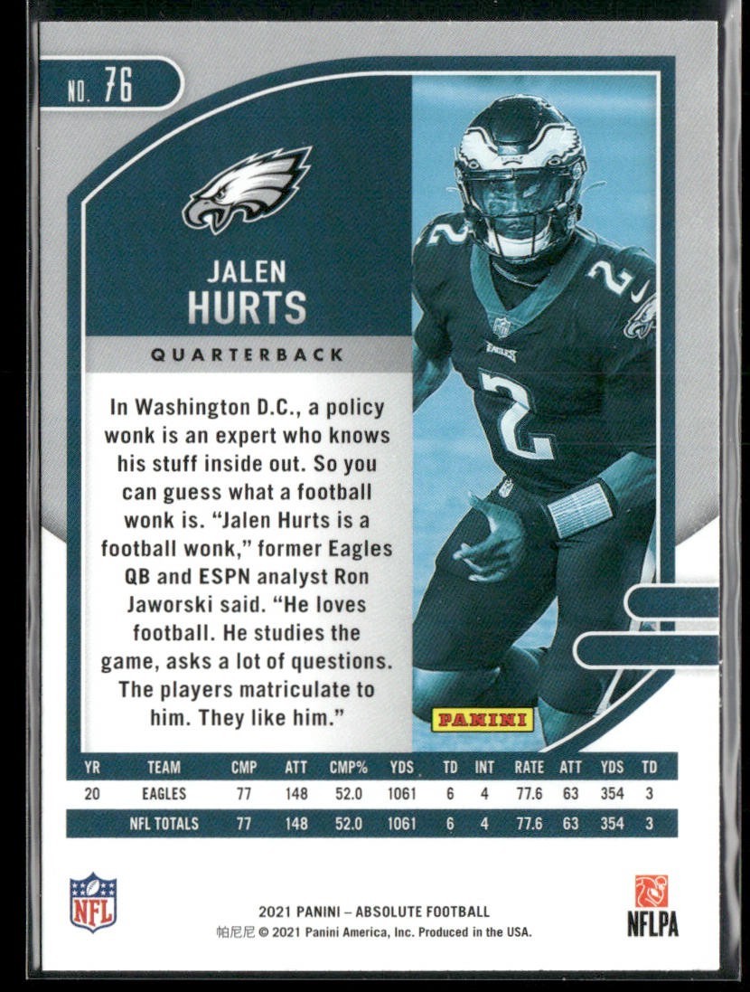 Jalen Hurts Player Lot Bundle 10 Different Football Cards JH001 Eagles back