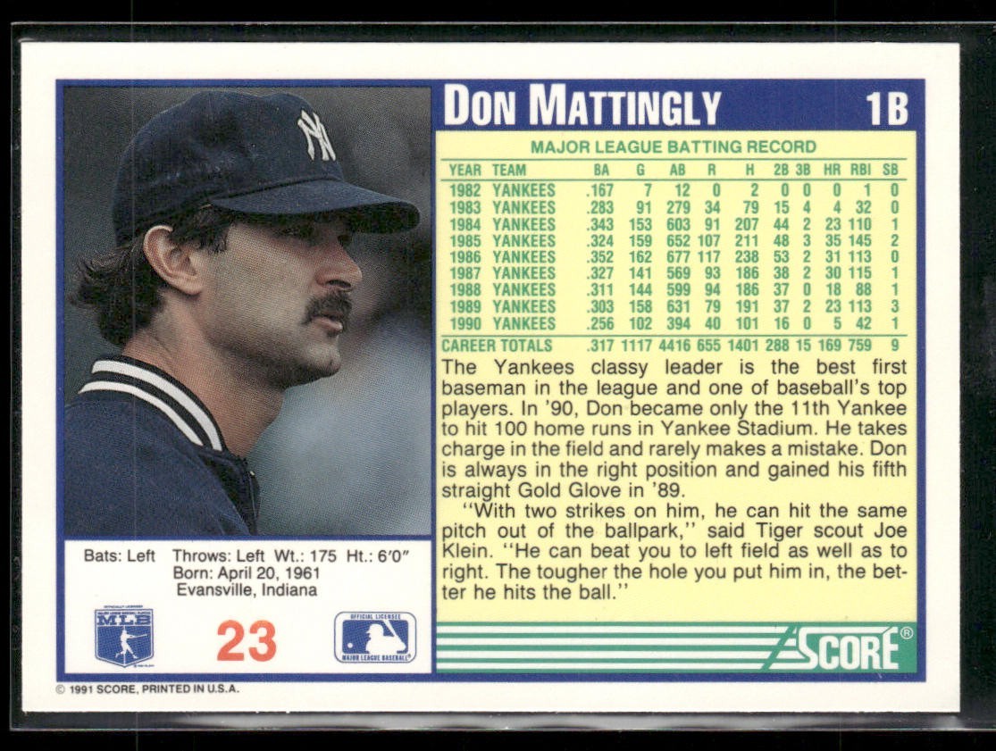Don Mattingly Player Lot Bundle 10 Different Baseball Cards DM001 Yankees back
