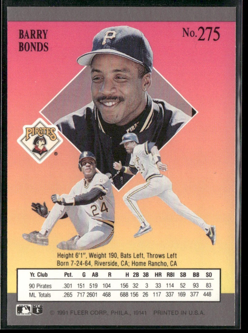 Barry Bonds Player Lot Bundle 10 Different Baseball Cards BB003 Giants Pirates back