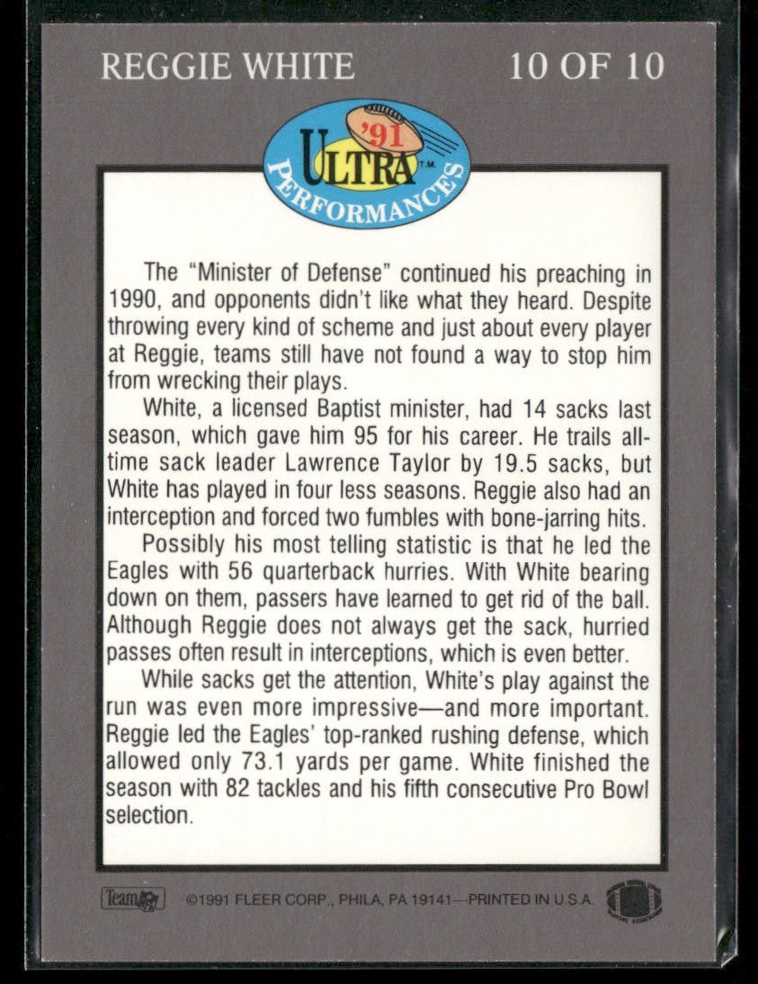 Reggie White Player Lot Bundle 10 Different Football Cards RW001 Eagles Packers back