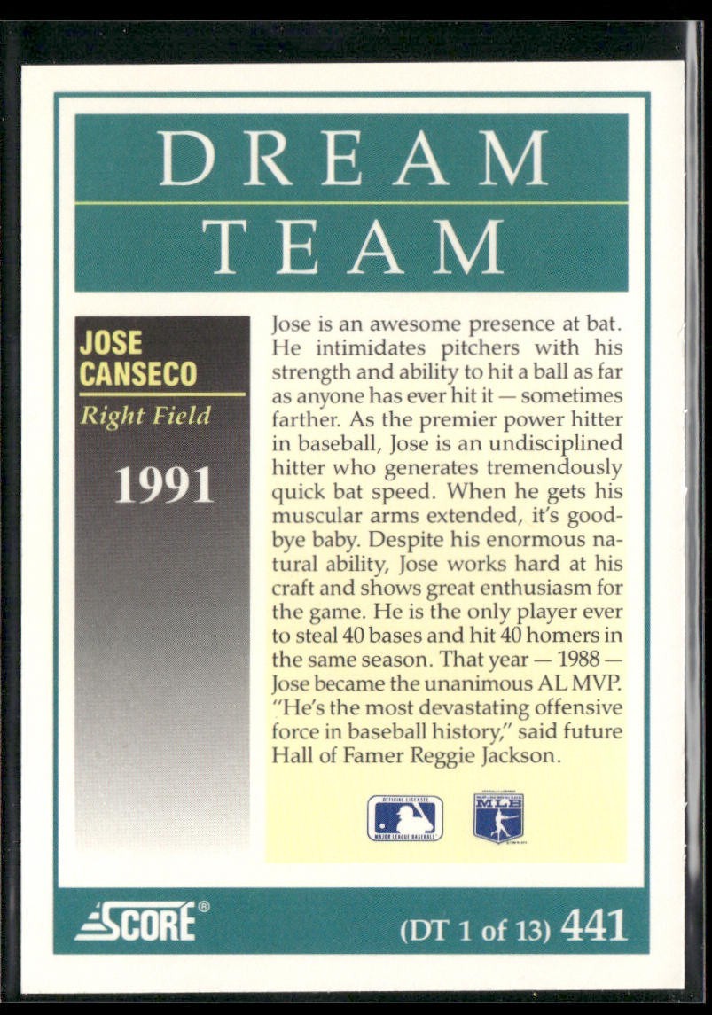 Jose Canseco Player Lot Bundle 10 Different Baseball Cards JC001 Athletics back