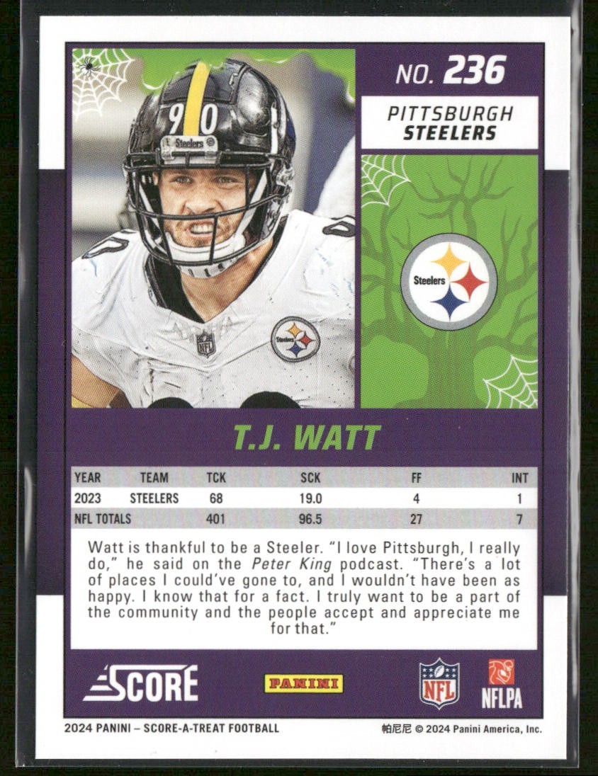 TJ Watt Player Lot Bundle 10 Different Football Cards TJW001 Steelers back