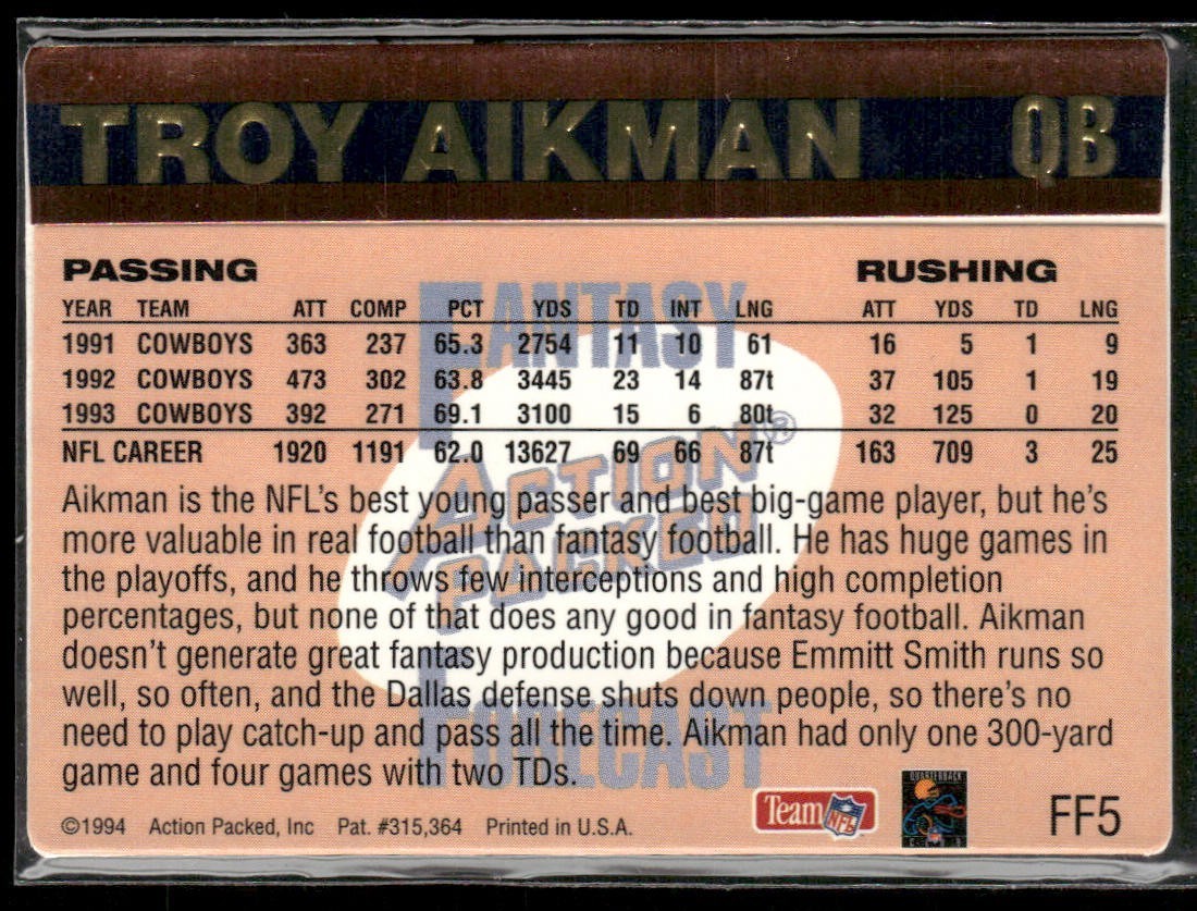 Troy Aikman Player Lot Bundle 10 Different Football Cards TA002 Cowboys back