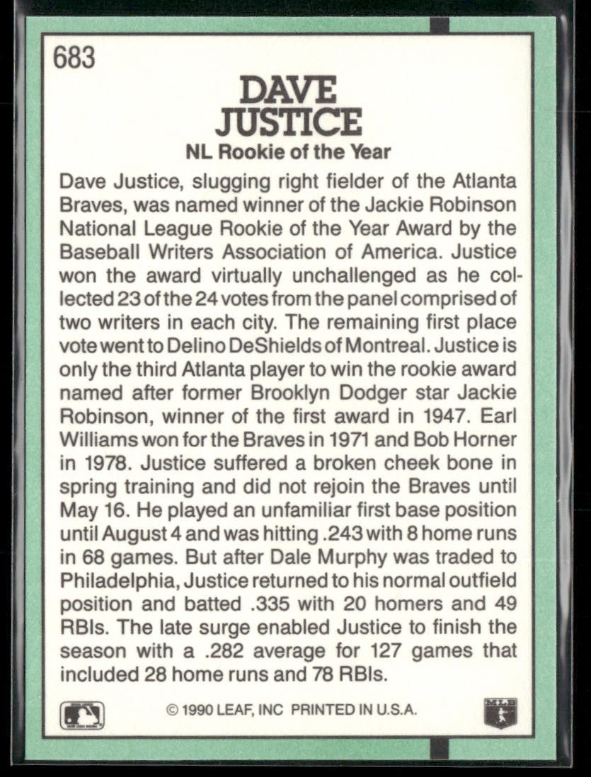 David Justice Player Lot Bundle 11 Different Baseball Cards DJ001 Braves back