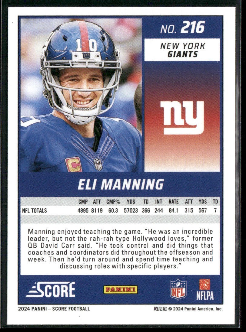 Eli Manning Player Lot Bundle 10 Football Cards EM001 Giants back