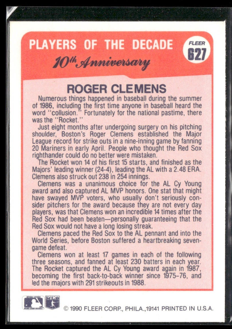 Roger Clemens Lot Bundle 10 Different Baseball Cards RC001 Red Sox Yankees back