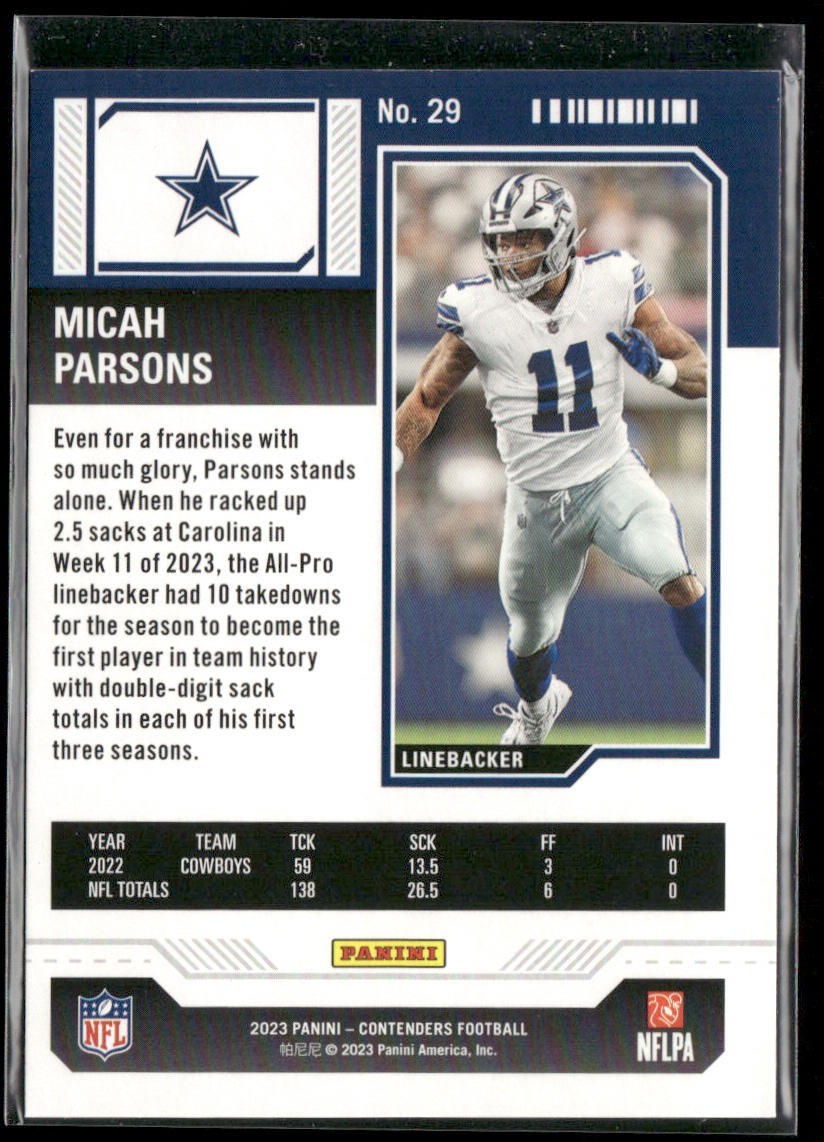 Micah Parsons Player Lot Bundle 10 Different Football Cards MP002 Cowboys 2 RC back