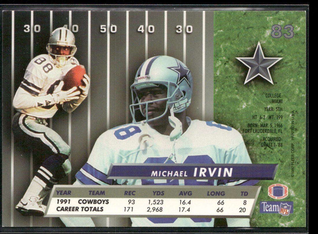 Michael Irvin Player Lot Bundle 10 Different Football Cards MI006 Cowboys back