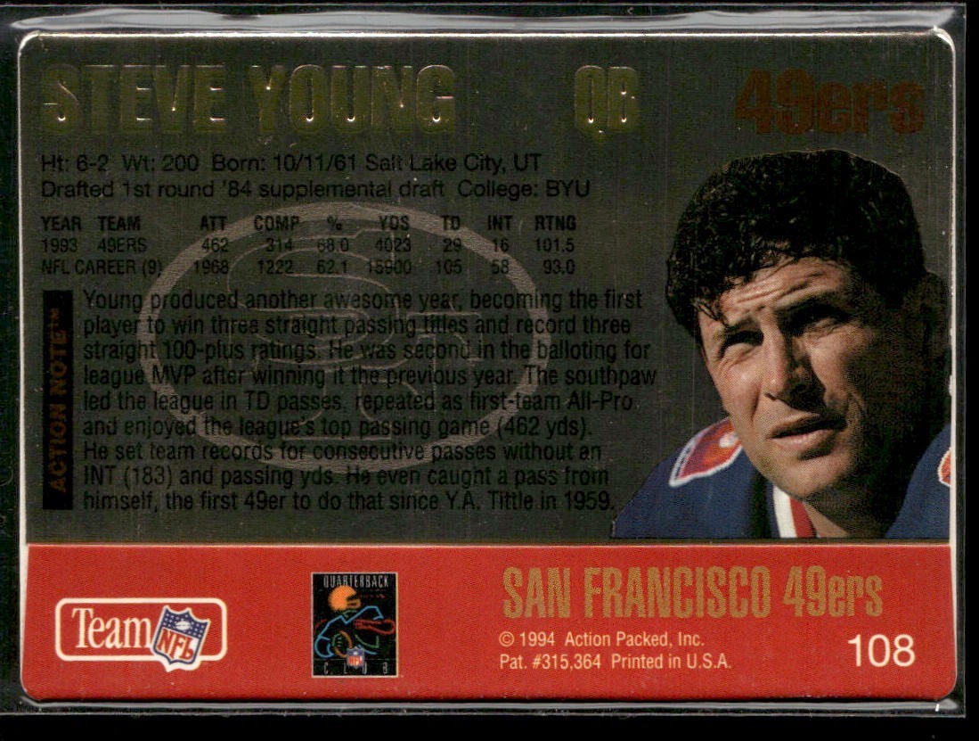 Steve Young Player Lot Bundle 10 Different Football Cards SY001 49ers back