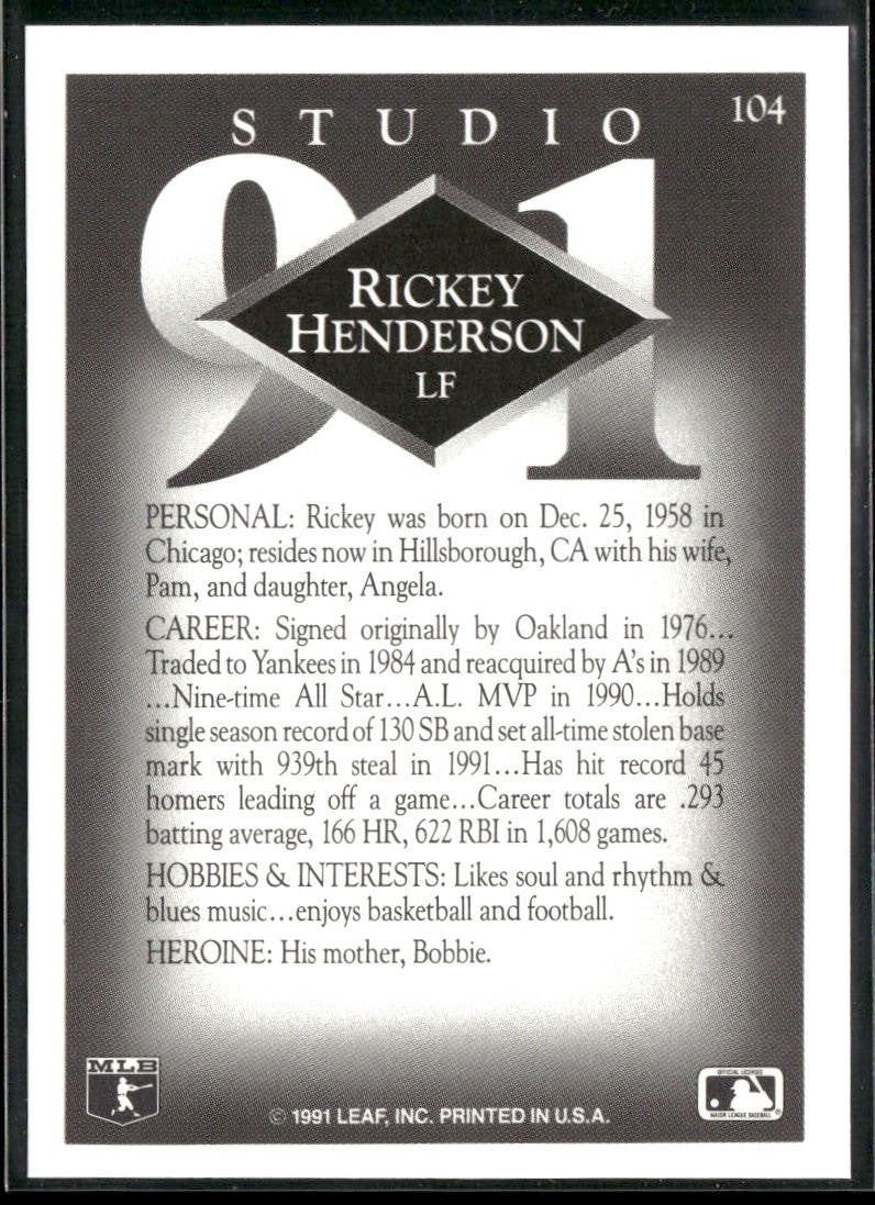 Rickey Henderson Lot Bundle 10 Different Baseball Cards RH001 Athletics back