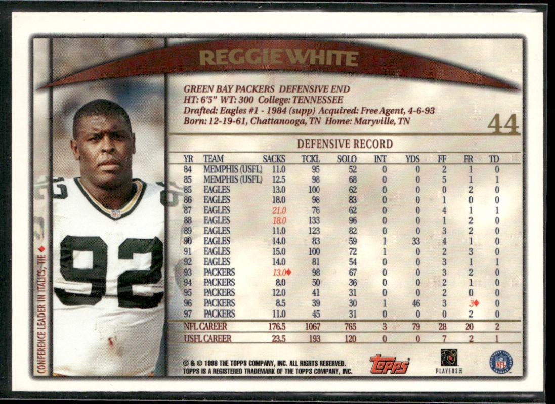 Reggie White Player Lot Bundle 10 Different Football Cards RW002 Eagles Packers back