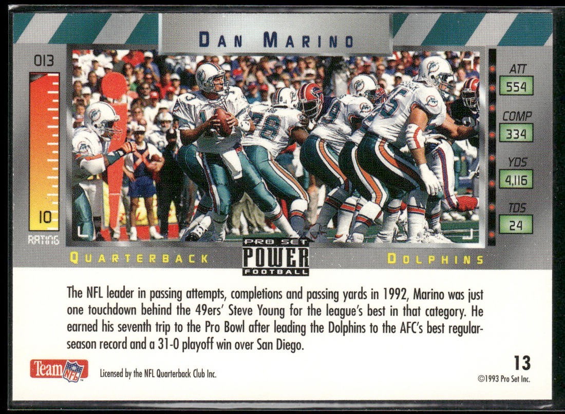 Dan Marino Player Lot Bundle 10 Different Football Cards DM005 Dolphins back