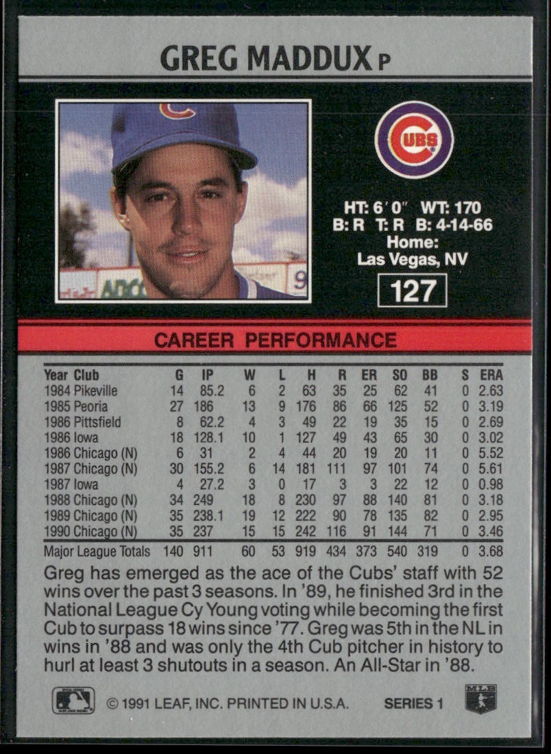 Greg Maddux Player Lot Bundle 10 Different Baseball Cards GM001 Braves back