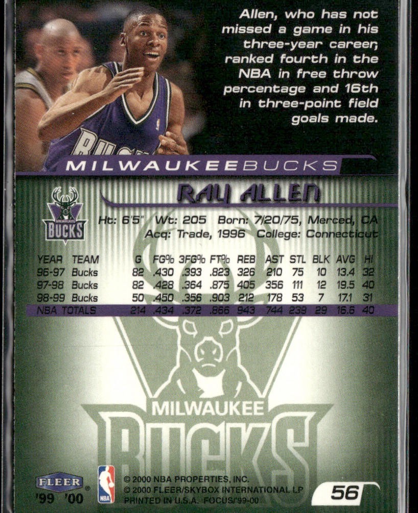 Ray Allen Player Lot Bundle 10 Basketball Cards RA001 Bucks back