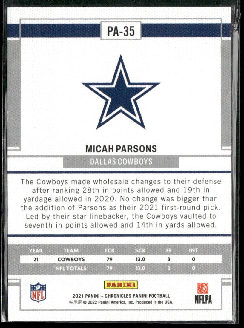 Micah Parsons Player Lot Bundle 10 Different Football Cards MP003 Cowboys 3 RC back