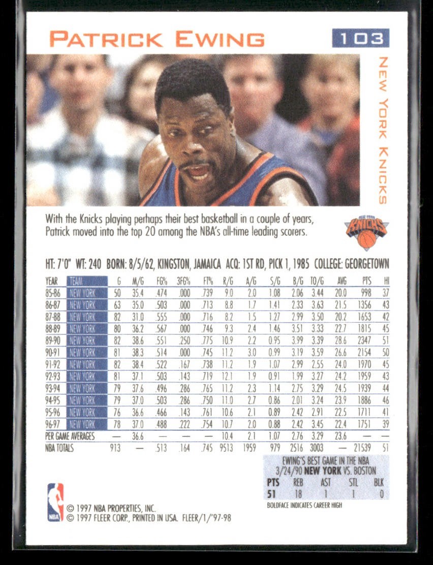 Patrick Ewing Player Lot Bundle 10 Basketball Cards PE003 New York Knicks back