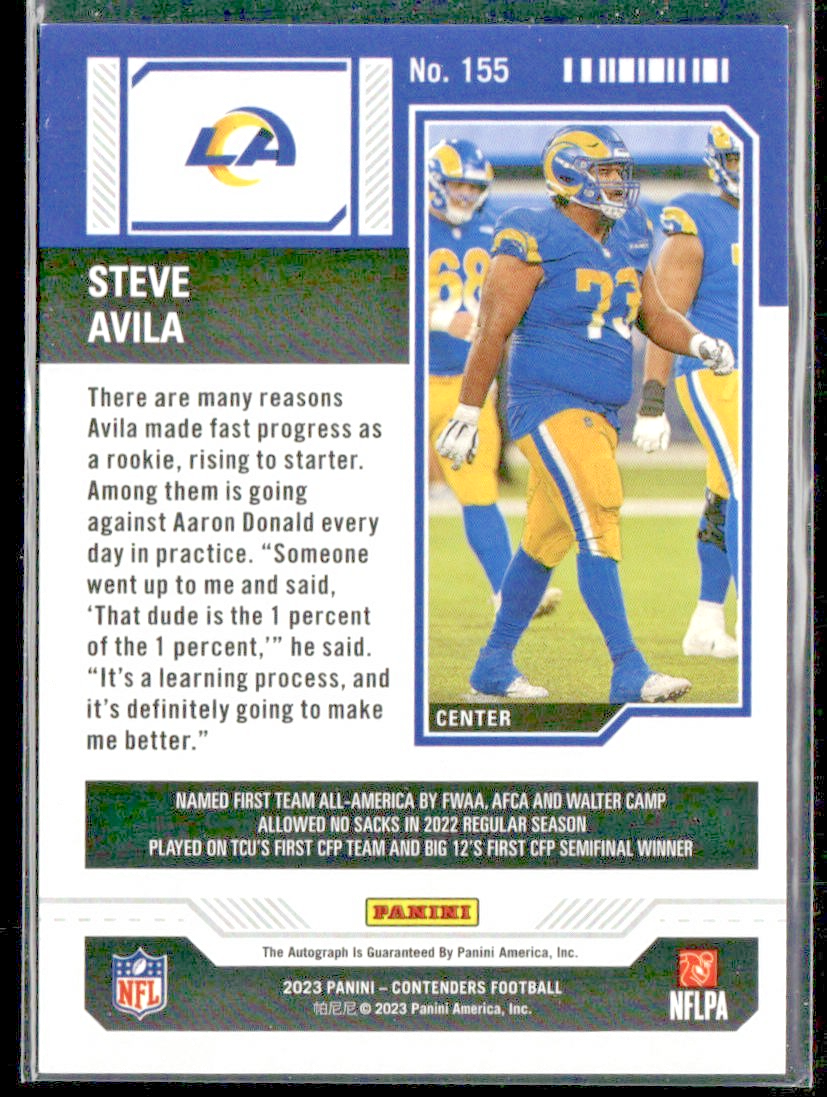 2023 Panini Contenders Football Steve Avila Rookie Ticket Green Auto Rc #155 back