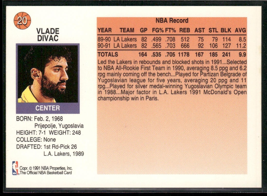 Vlade Divac Player Lot Bundle 10 Basketball Cards VD002 Lakers Hornets back