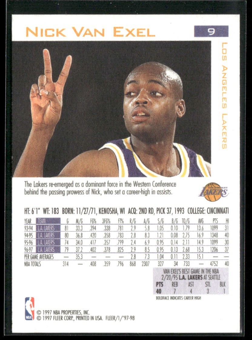 Nick Van Exel Player Lot Bundle 10 Basketball Cards NVE002 Lakers 2 RC's back