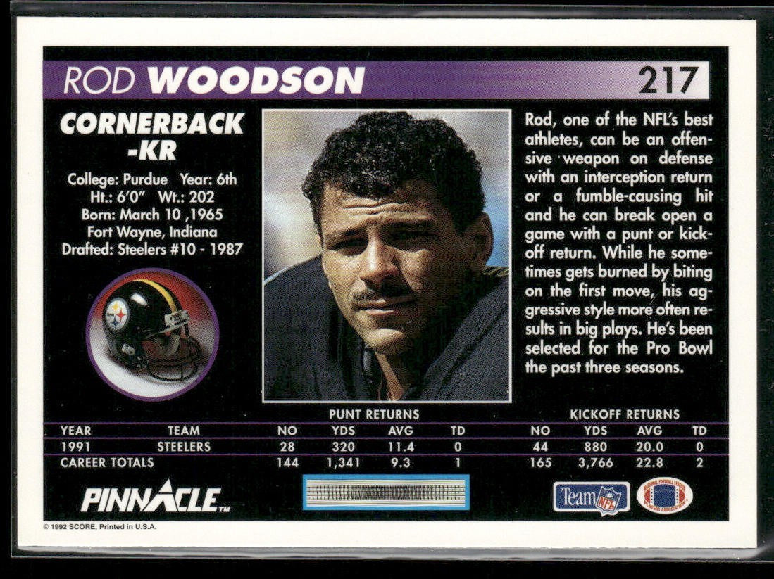 Rod Woodson Player Lot Bundle 10 Different Football Cards RW007 Steelers back