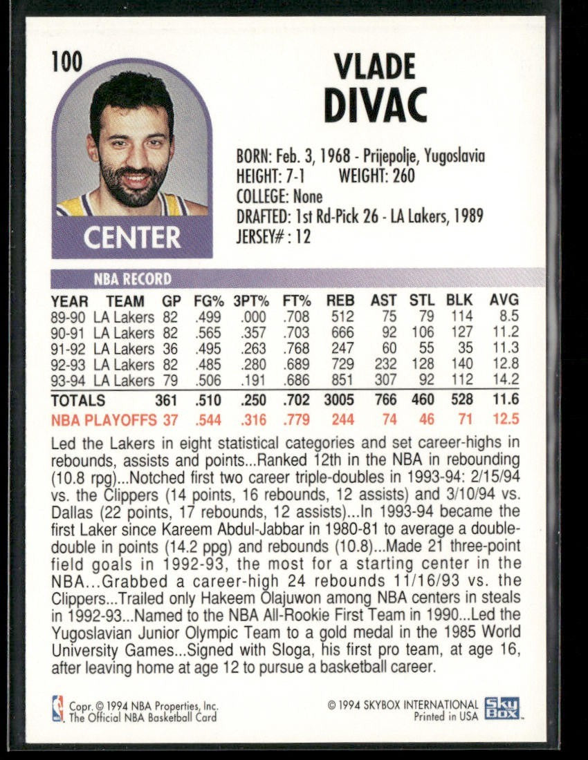 Vlade Divac Player Lot Bundle 10 Basketball Cards VD002 Lakers Hornets back