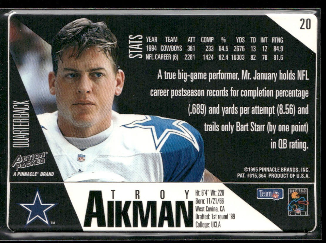 Troy Aikman Player Lot Bundle 10 Different Football Cards TA009 Cowboys back