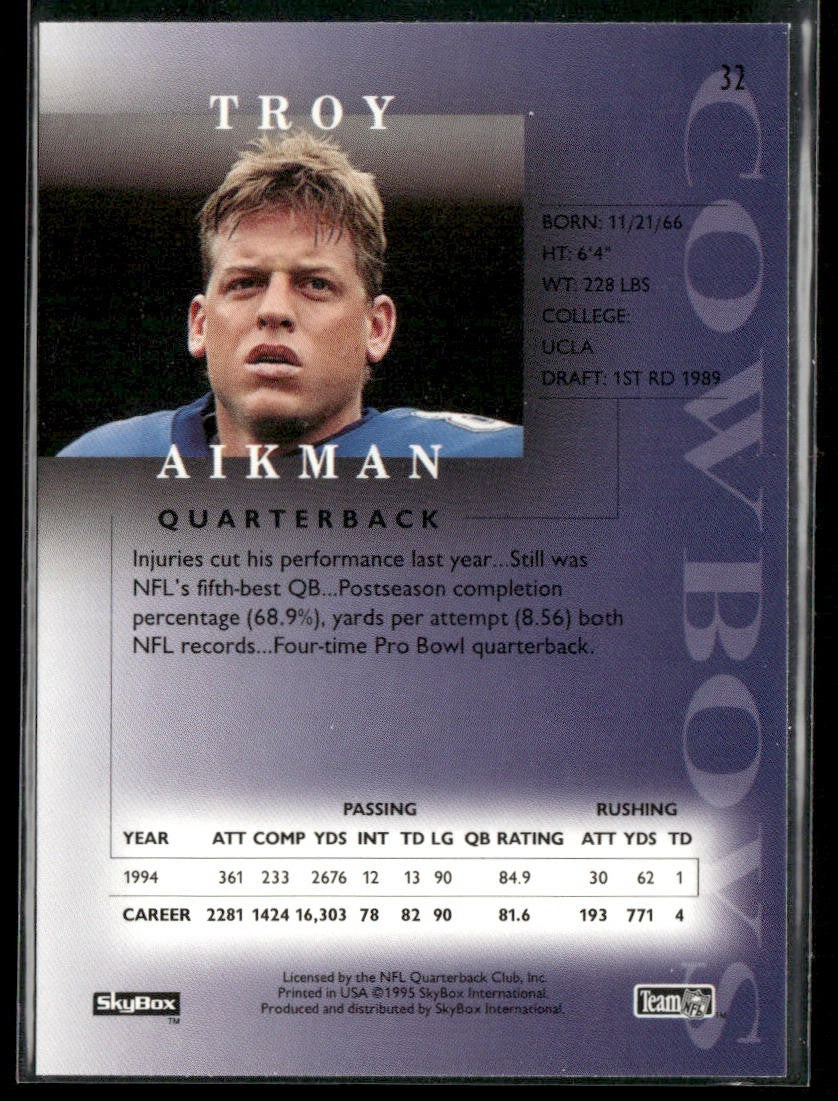 Troy Aikman Player Lot Bundle 10 Different Football Cards TA007 Cowboys back