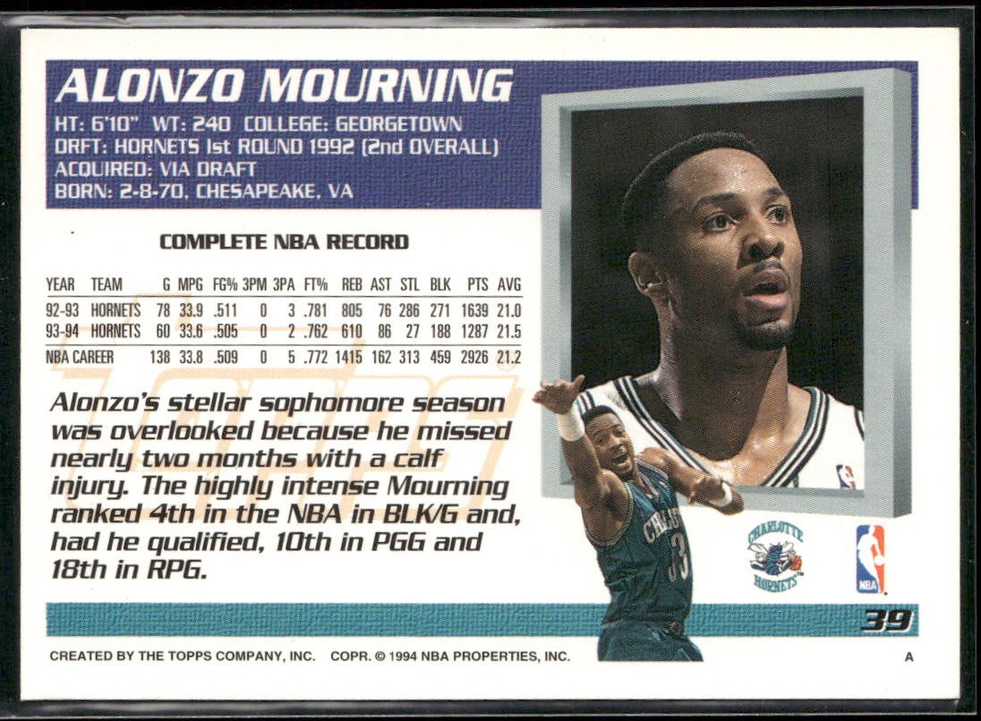 Alonzo Mourning Player Lot Bundle 10 Different Basketball Cards AM001 Heat back