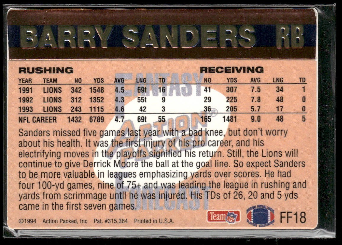 Barry Sanders Player Lot Bundle 10 Different Football Cards BS008 Lions back