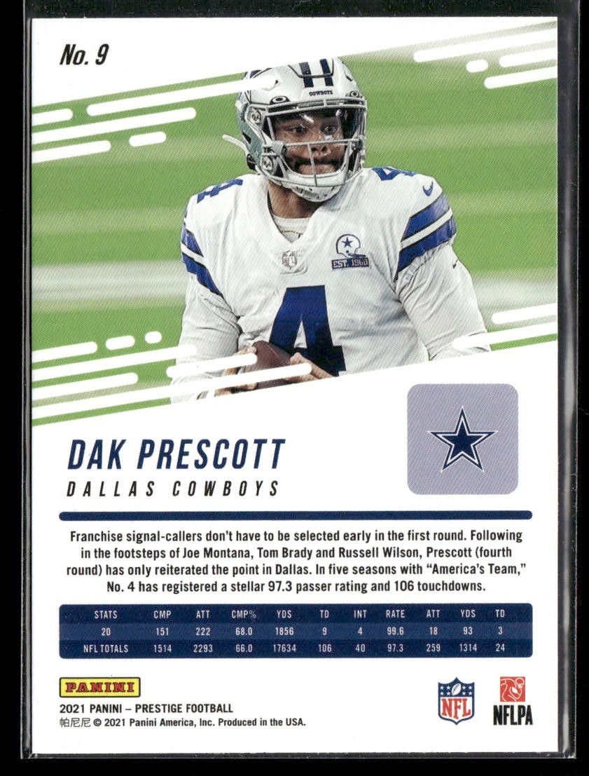 Dak Prescott Player Lot Bundle 10 Different Football Cards DP002 Cowboys back