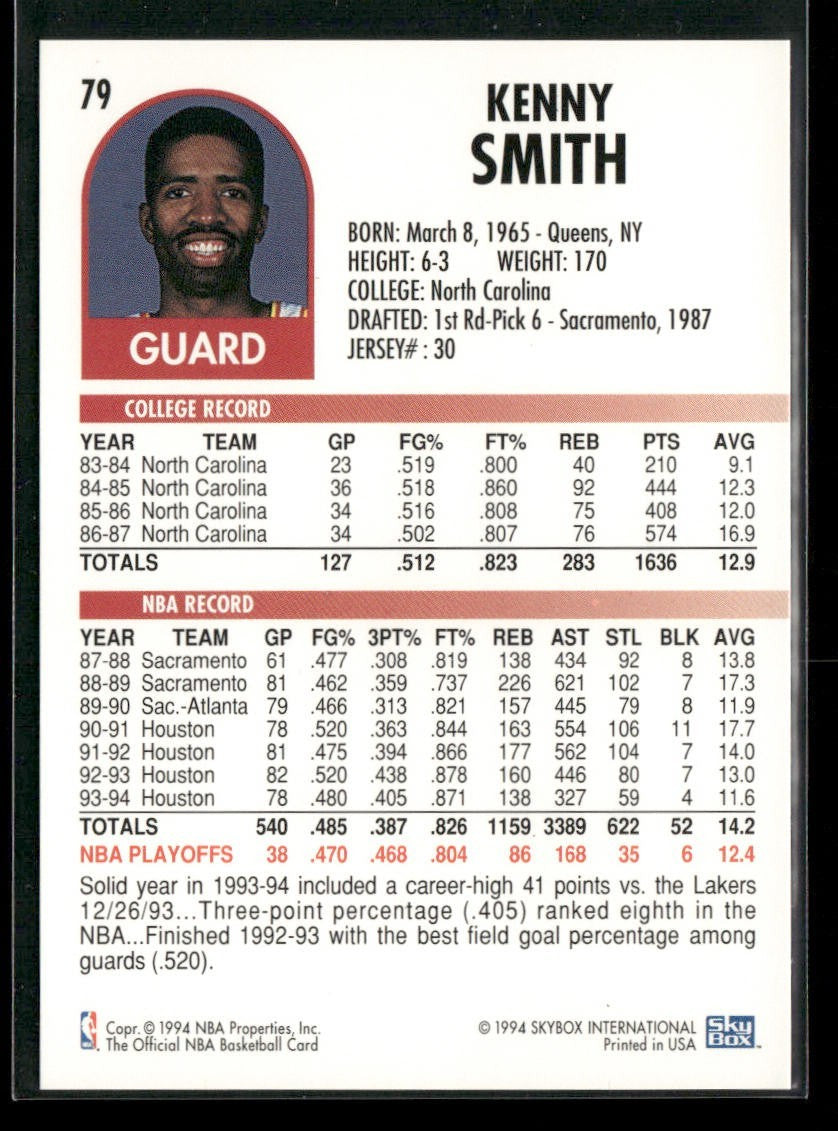 Kenny Smith Player Lot Bundle 10 Basketball Cards KS001 Rockets back