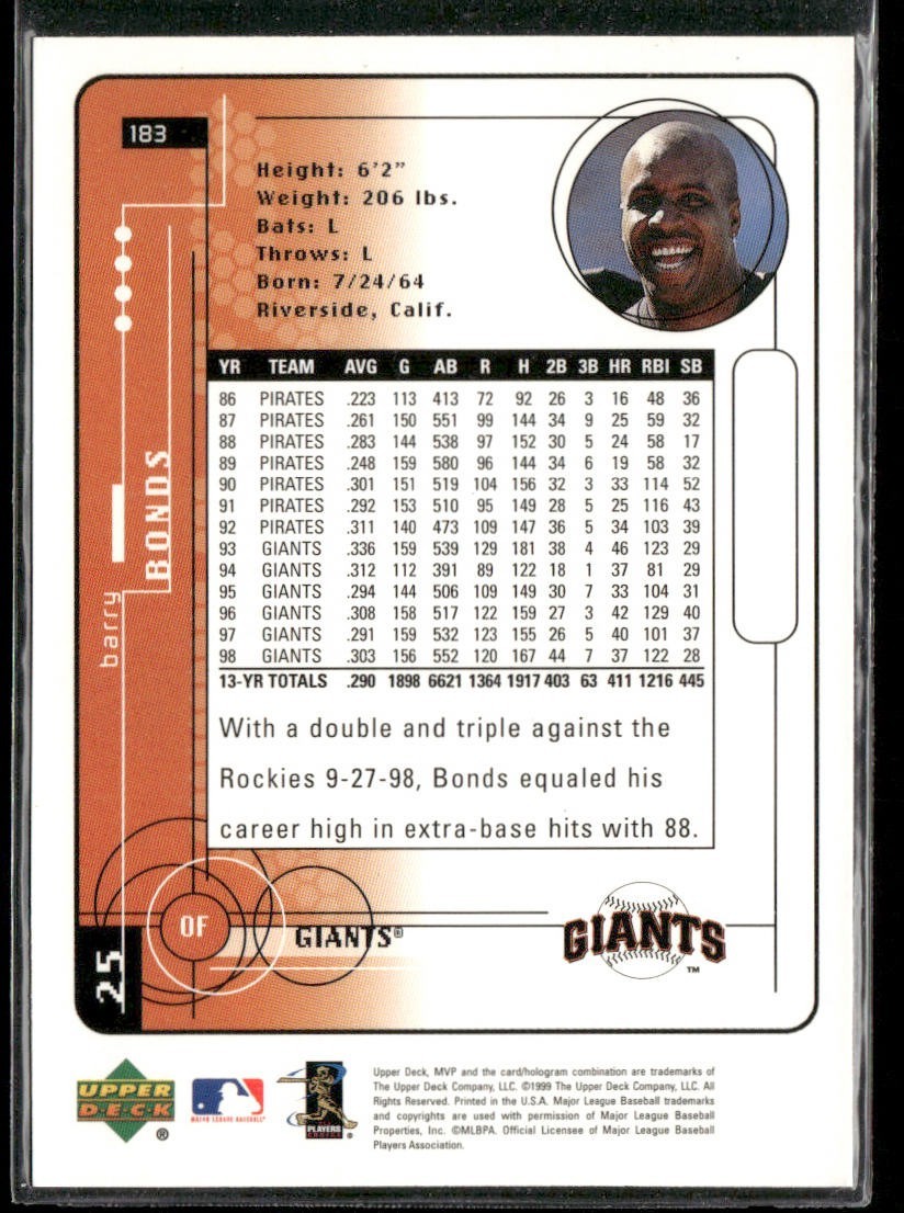Barry Bonds Player Lot Bundle 10 Different Baseball Cards BB004 Giants Pirates back