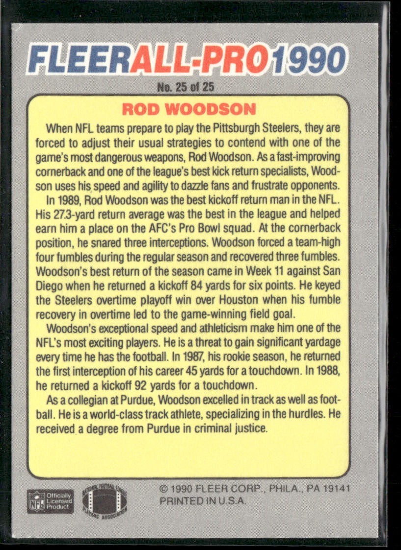 Rod Woodson Player Lot Bundle 10 Different Football Cards RW001 Steelers back
