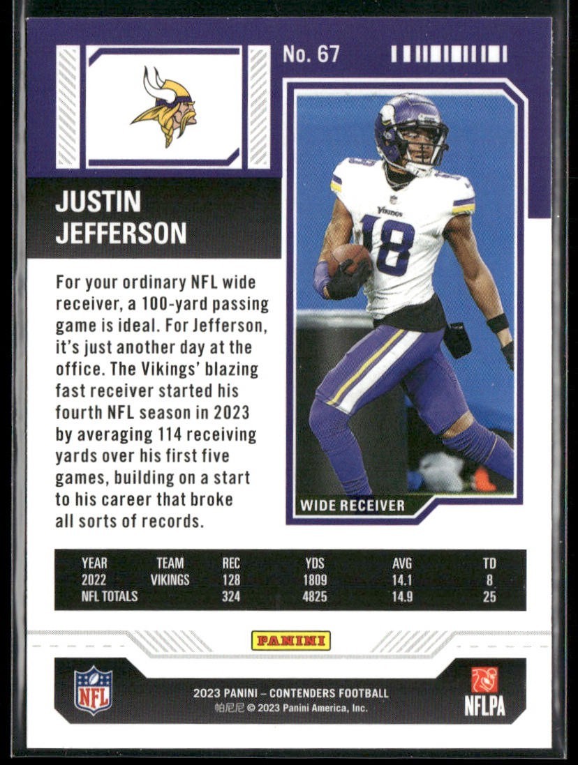 Justin Jefferson Player Lot Bundle 10 Different Football Cards JJ002 Vikings back