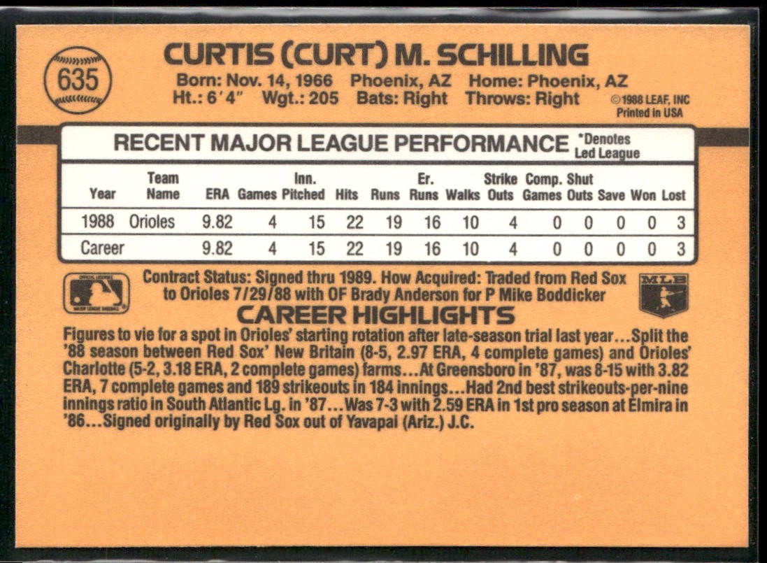 Curt Schilling Player Lot Bundle 10 Different Baseball Cards CS001 Orioles back