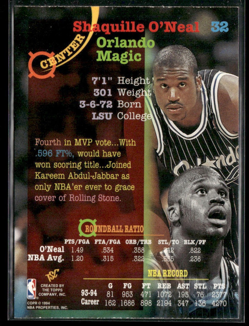 Shaquille O'Neal Player Lot Bundle 10 Basketball Cards SON002 Orlando Magic back