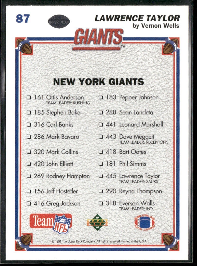 Lawrence Taylor Player Lot Bundle 10 Different Football Cards LT003 Giants back