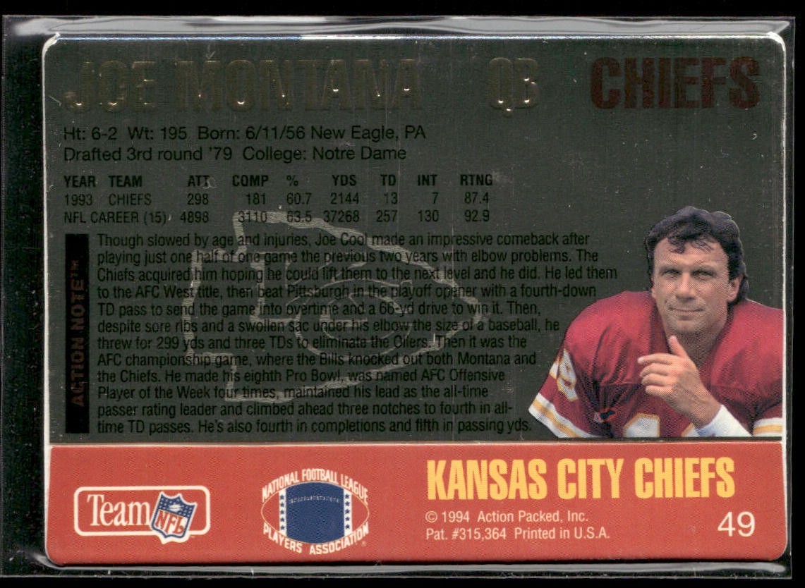 Joe Montana Player Lot Bundle 10 Different Football Cards JM003 49ers Chiefs back