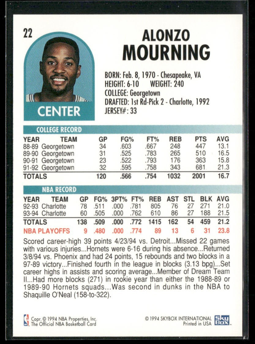 Alonzo Mourning Player Lot Bundle 10 Different Basketball Cards AM001 Heat back