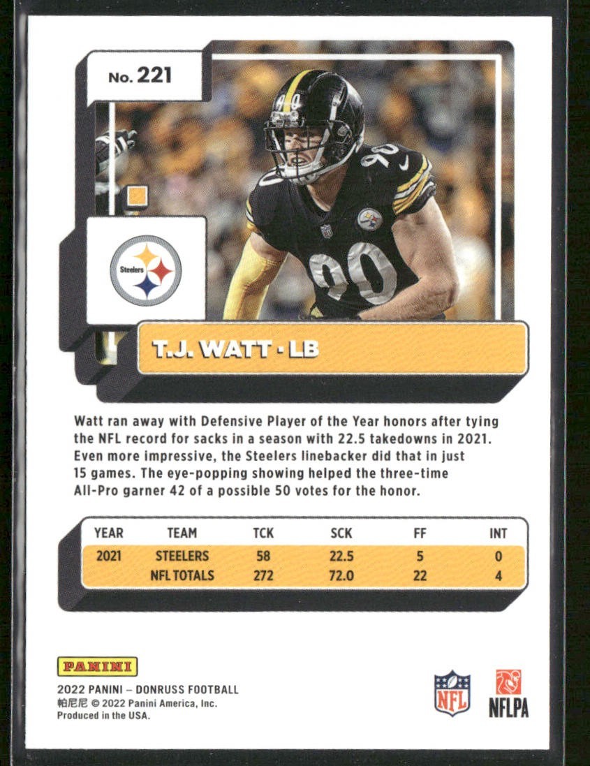 TJ Watt Player Lot Bundle 10 Different Football Cards TJW001 Steelers back