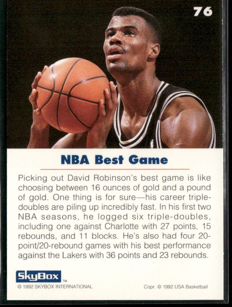 David Robinson Player Lot Bundle 10 Basketball Cards DR002 Spurs back
