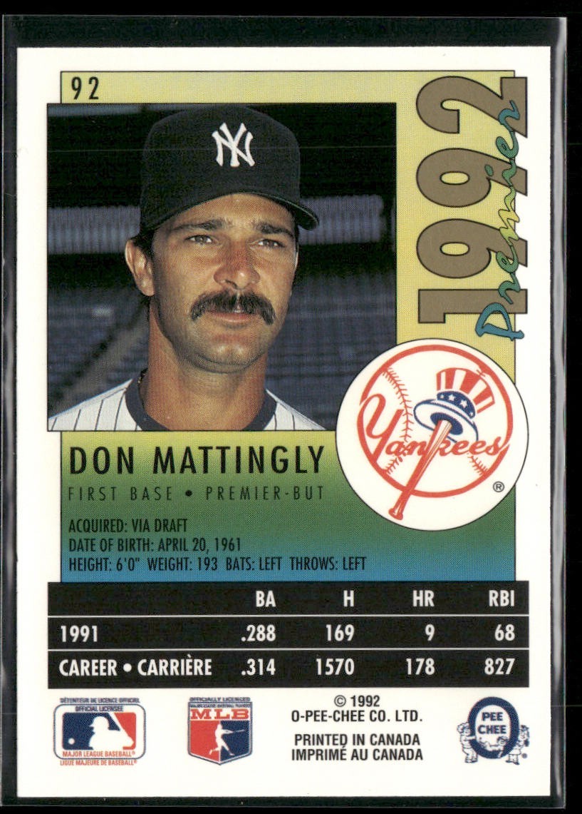 Don Mattingly Player Lot Bundle 10 Different Baseball Cards DM001 Yankees back