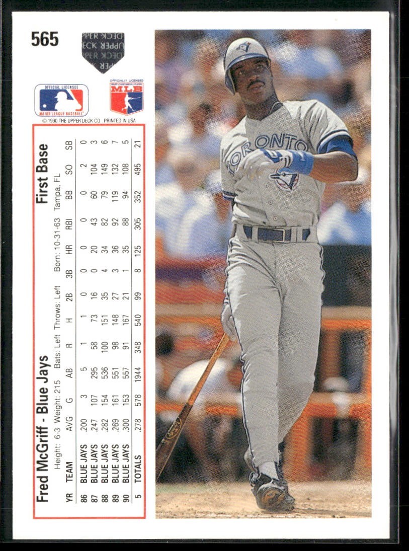 Fred McGriff Player Lot Bundle 10 Different Baseball Cards FM001 Blue Jays back