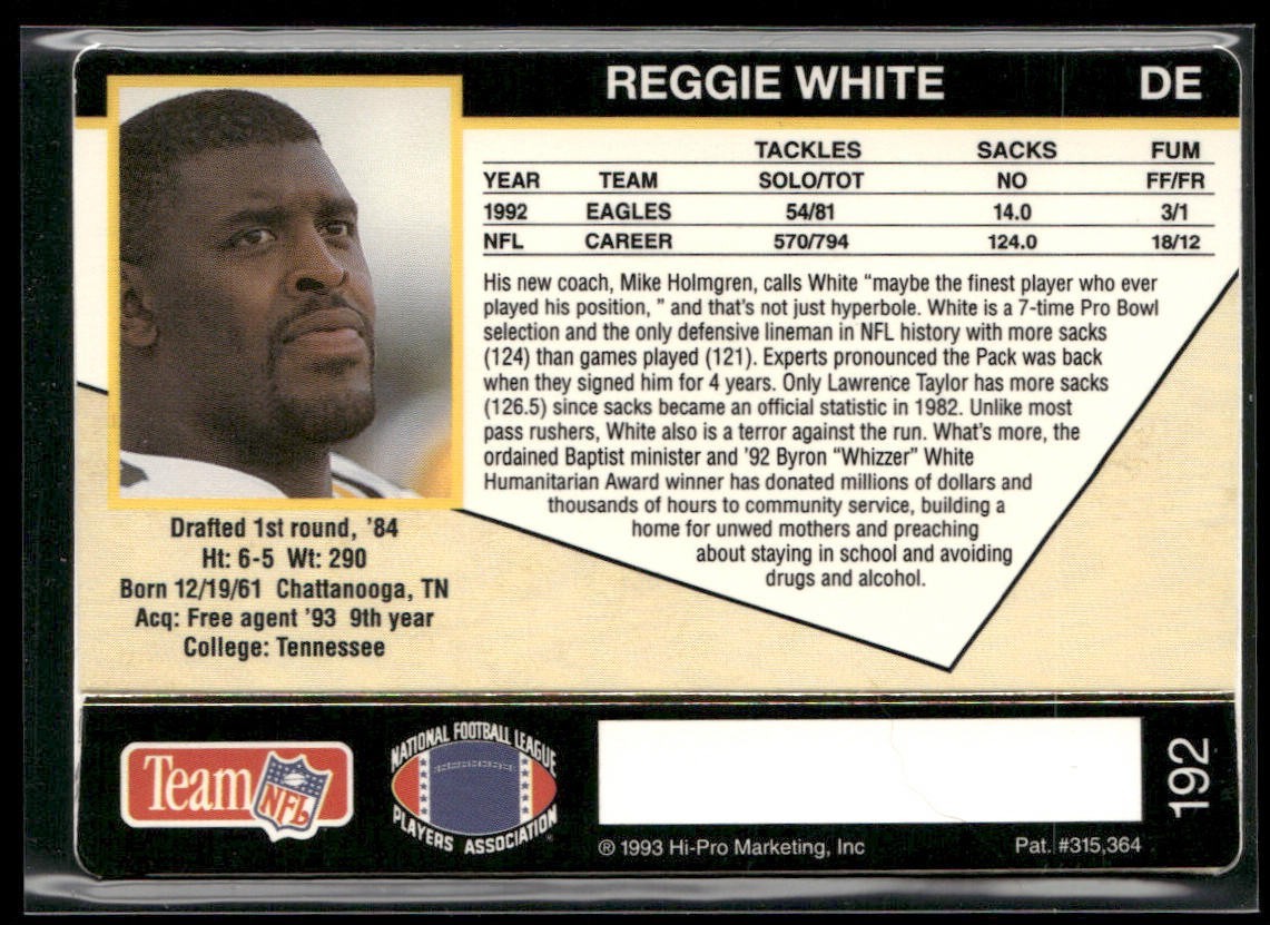 Reggie White Player Lot Bundle 10 Different Football Cards RW002 Eagles Packers back