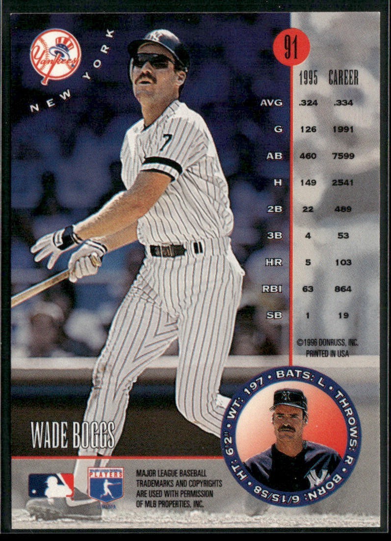 Wade Boggs Player Lot Bundle 10 Different Baseball Cards WB001 Red Sox back
