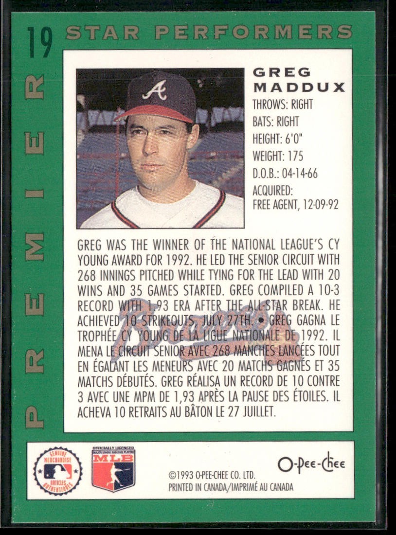Greg Maddux Player Lot Bundle 10 Different Baseball Cards GM001 Braves back