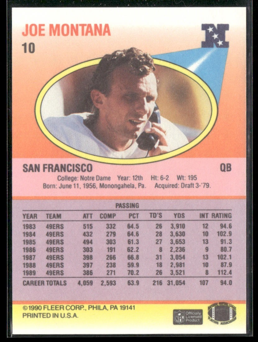 Joe Montana Player Lot Bundle 10 Different Football Cards JM002 49ers Chiefs back
