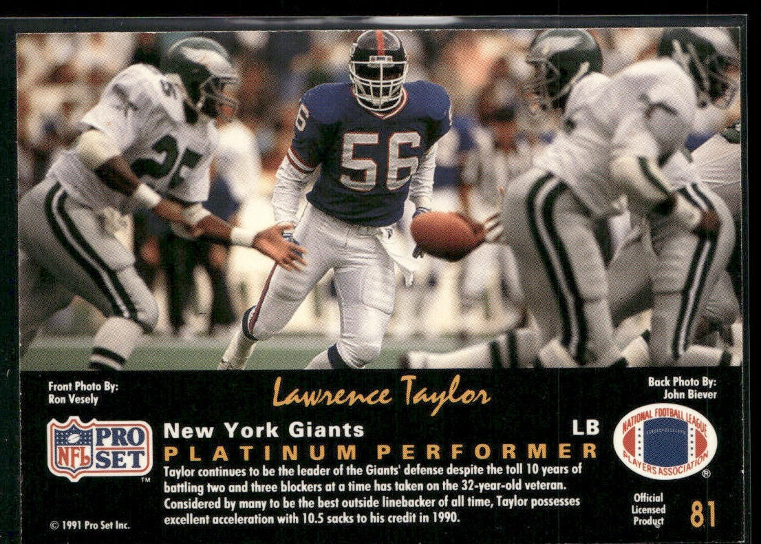 Lawrence Taylor Player Lot Bundle 10 Different Football Cards LT002 Giants back